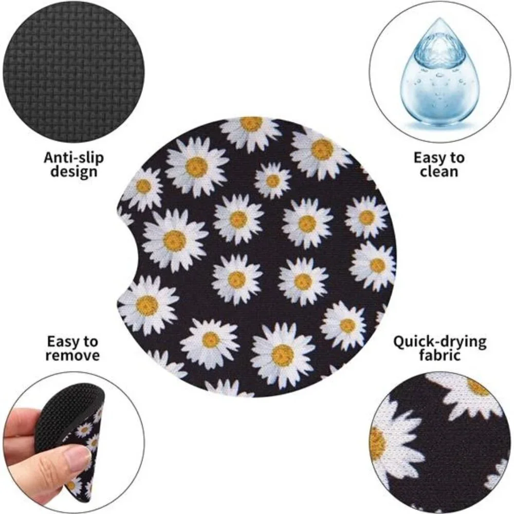 Sunflower Car Cup Coasters 2-Pack Cup Holder Drink Anti Slip Rubber Vehicle